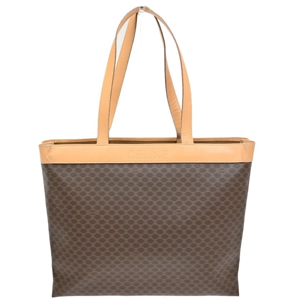 CELINE Logo Macadam Pattern Shoulder Tote Bag PVC Leather Brown GHW 31KC466